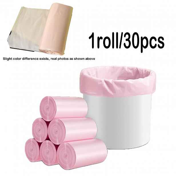 TEMU 30ks/1role Mini Růžové Ploché Odpadkové Sáčky 30x35cm – Nepropustné Odpadkové Sáčky s Bodovým Trháním pro Stůl, Auto a Odpadky od Zvířat