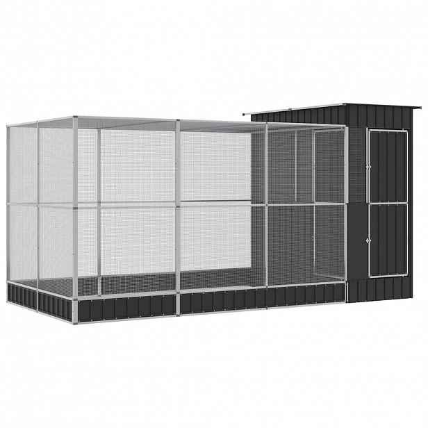 vidaXL Voliéra s přístavbou stříbrná 416 x 203 x 216 cm ocelová