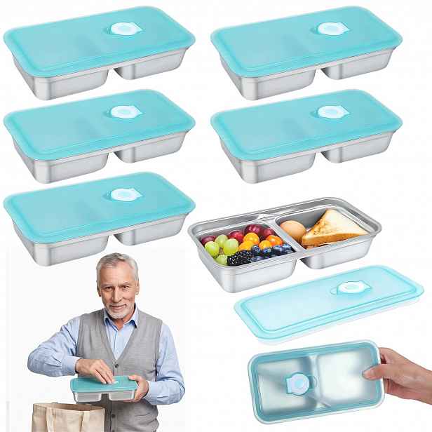 Jídelní Box Ocelový 304 2 Komory Ocean Blue 6 ks s víčkem