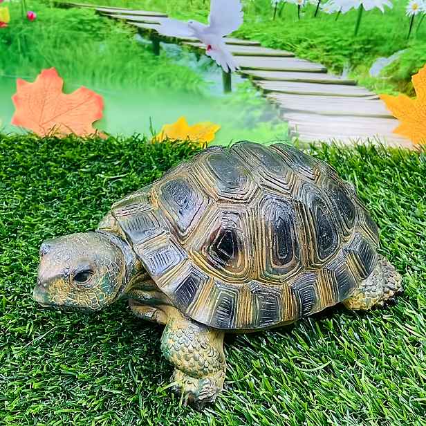 TEMU 1ks Realistická Prášková Želva Zahrada Dekor - Zelený Trávník A Květinový Pozadí, Vnitřní/vnější Umělá Reptilní Figurína Pro Domácnost, Kancelář
