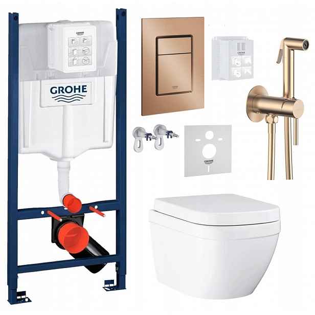 Podomítkový Wc set Stelaz s Wc mísou Grohe Euro Ceramic Tlačítko Baterie