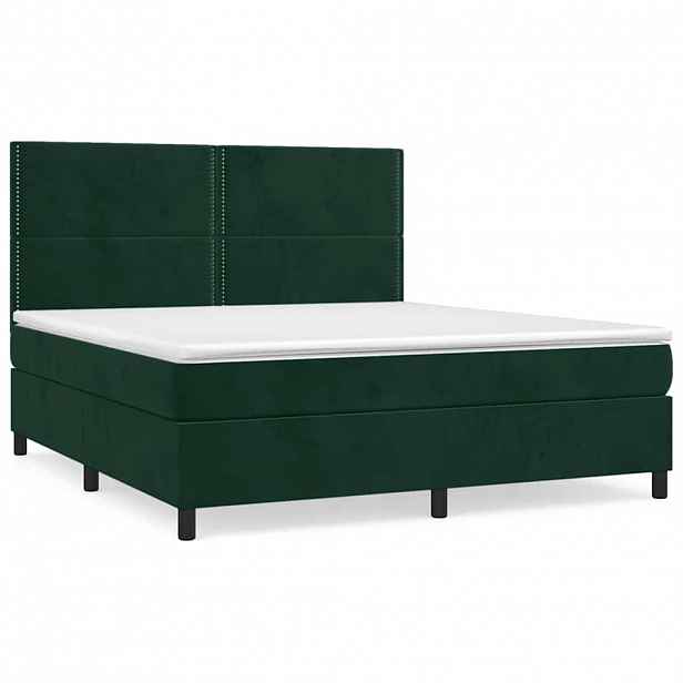 vidaXL Box spring postel s matrací tmavě zelená 180x200 cm samet