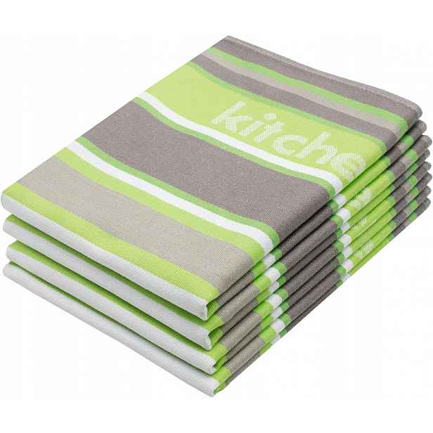 Bavlněné Utěrky 4KS Kuchyňské 50x70 Zelené S Absorpčními Proužky S Věšákem