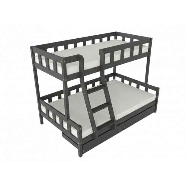 Benlemi Patrová postel PLOTTY s předním žebříkem 90x200, 120x200 cm Zvolte barvu: Tmavě šedá, Zvolte šuplík: Dvojitý úložný šuplík, Zvolte stranu: Vl…