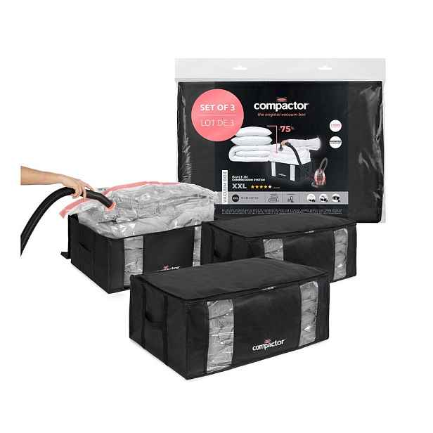Černé vakuové plastové úložné boxy v sadě 3 ks 65x45x27 cm Black Edition – Compactor