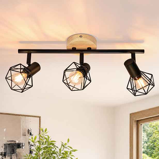 TEMU 1ks LED stropní bodové svítidlo 3-plamenná stropní lampa Stropní světlo Dřevo | Stropní body Černá E14 Kuchyňská lampa Stropní Vintage