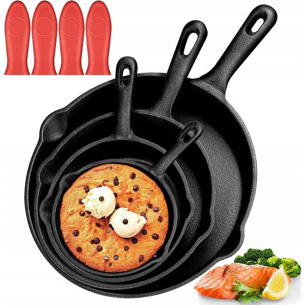 Zestaw Patelni Żeliwnych 14,16,20,25cm Indukcja Ognisko Grill Gaz Patenia