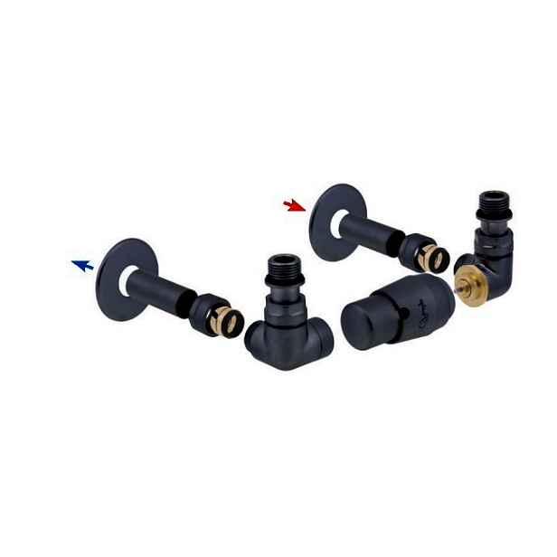 HS Vision - připojovací armatura pro spodní krajní; rozdělené připojení s termostatickou hlavicí napravo - černá matná (Matice Pex - Alpex 16x2 mm) + krycí sada