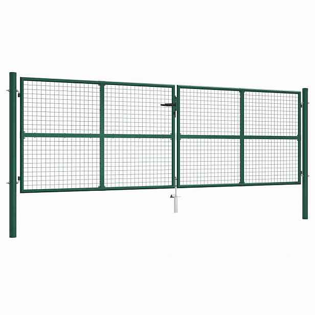 vidaXL Pletivá zahradní branka ocelová 400 x 125 cm zelená