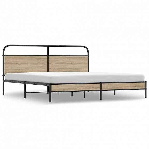 vidaXL Kovový rám postele bez matrace kouřový dub 180 x 200 cm