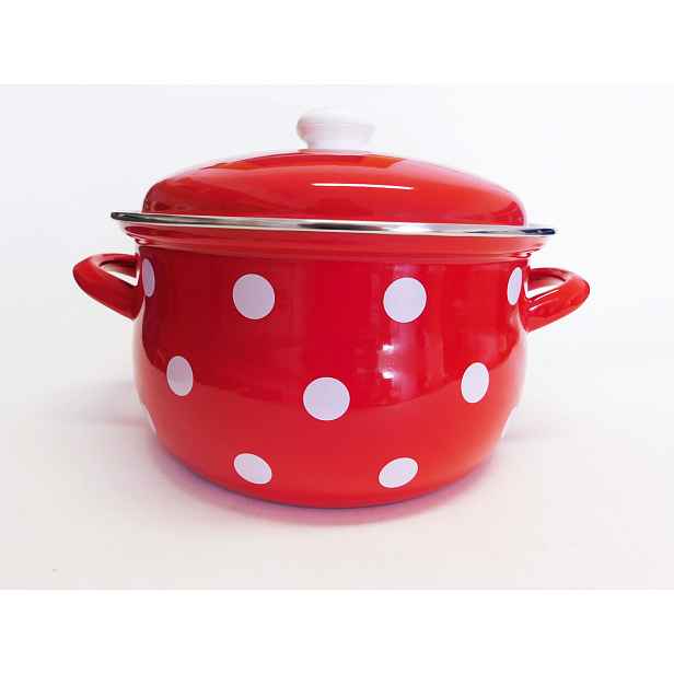 BELIS - Rendlík 24cm 4,5L a poklice smalt, červený bílé puntíky