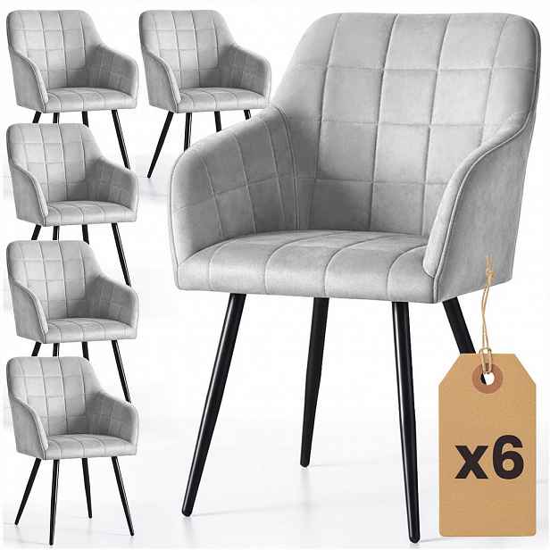 RAUMHIRSCH FURNITURE ČALOUNĚNÁ ŽIDLE, sada 6 ks, kovové nohy, šedá 54/82/58