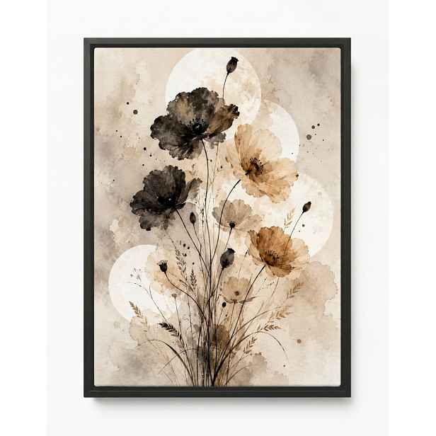 Obraz Rám Americký Box Akvarel Příroda Květiny Máky Béžová Hnědá Boho 60x80