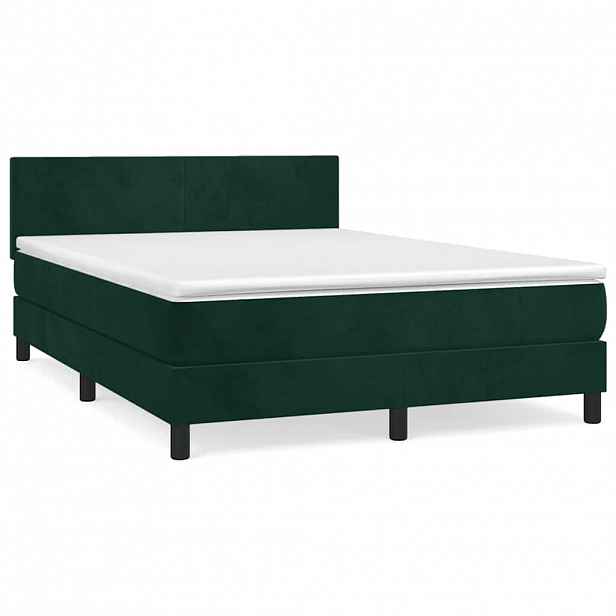 vidaXL Box spring postel s matrací tmavě zelená 140x190 cm samet