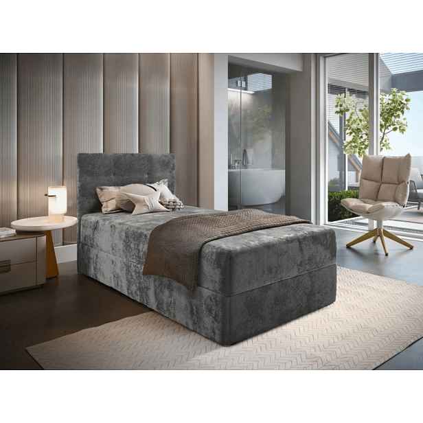 Čalouněná postel boxspring GLORIEN VELVET 90x200 cm šedá Matrace: Matrace Bonell pružinová