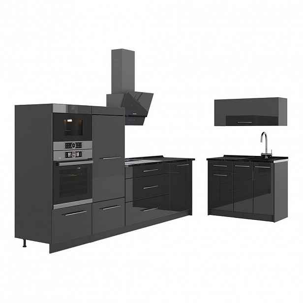 Vicco KUCHYNĚ Fame-Line, Antracitový vysoký lesk/Antracit, 380 cm, PD Antracit