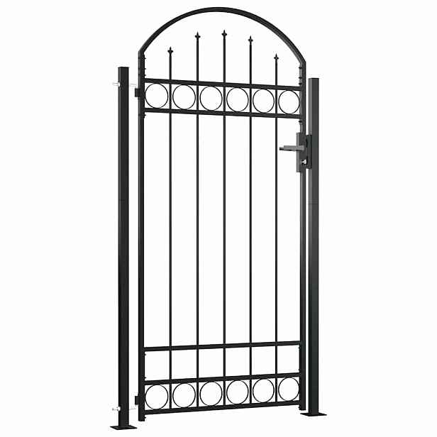 vidaXL Plotová branka ASSEN s klenutým vrcholem a 2 sloupky 105 x 170 cm černá