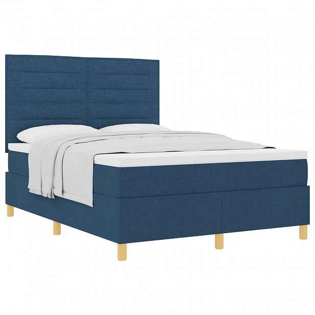 vidaXL Postel s boxspringem s matrací s čelo Modrá 140 x 200 cm textil