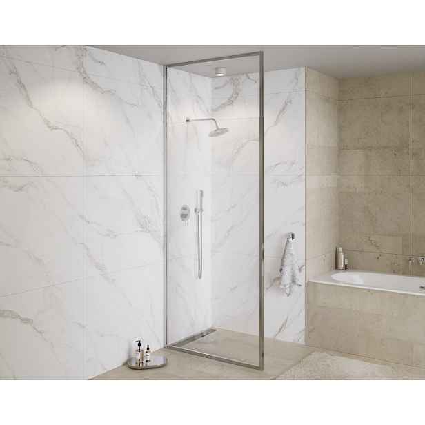 BESCO Walk-in sprchový kout ICON CHROM — Barva rámu - Chrom/Leštěný hliník (ALU), Rozměr A - 120, Rozměr C - 200, Výplň - Čiré bezpečnostní sklo - 8 mm