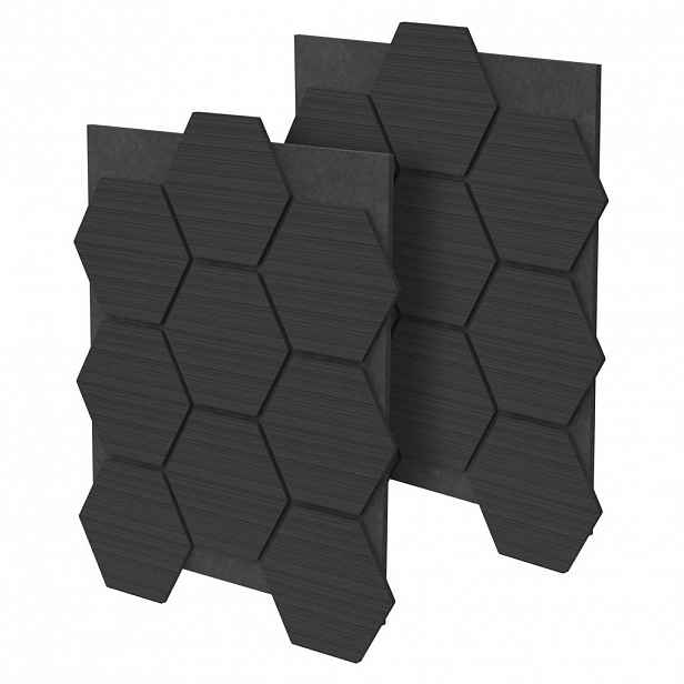ML-DESIGN AKUSTICKÝ PANEL z pravého dřeva, sada 2 ks, černý, šestiúhelníkový