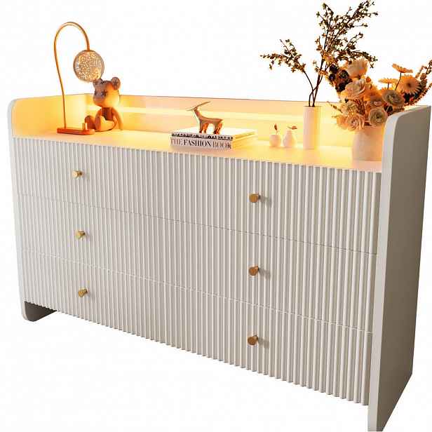 OKWISH KOMODA 120/40/75 cm bílá z kovu a dřevotřísky s LED osvětlením a 6 zásuvkami