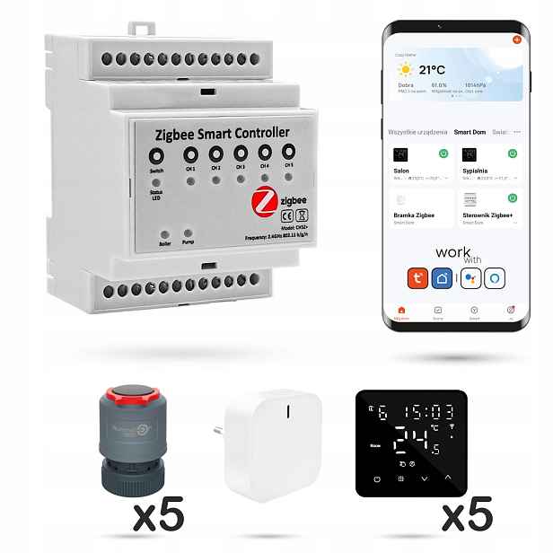 Sada pro podlahovku Zigbee Tuya 5 místnosti s termostaty BAT2 Černá