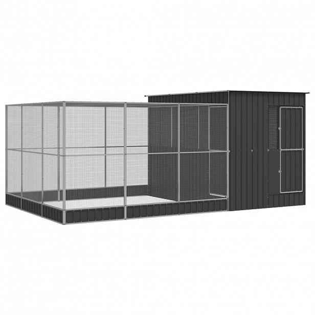 vidaXL Voliéra s nástavbou stříbrná 497 x 303 x 216 cm ocel