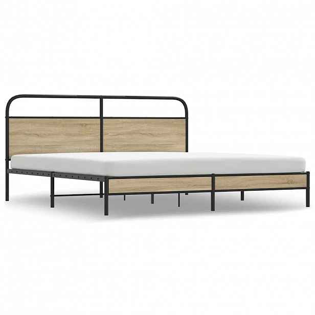 vidaXL Kovový rám postele bez matrace kouřový dub 200 x 200 cm