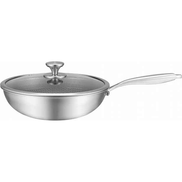 Pevná, Vysoká, Těžká Ocelová Pánev 28 CM Wok S Poklicí Edenberg