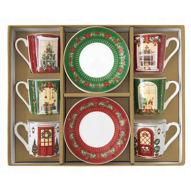 Vánoční sada šálků s podšálky Christmas In Easy Life 6 x 100 ml