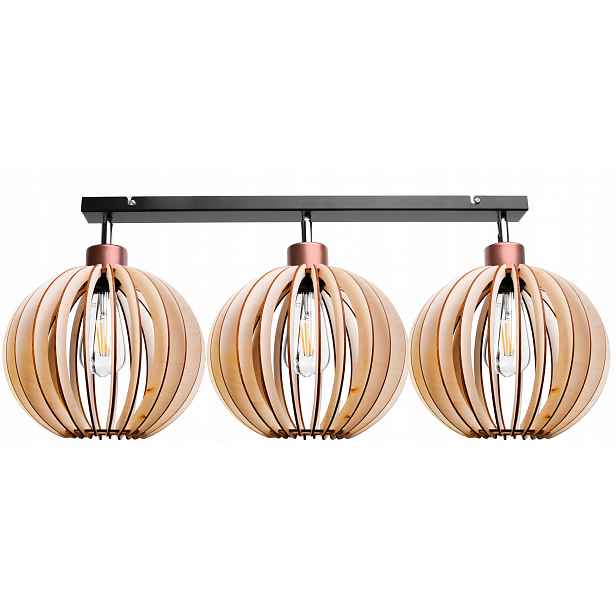 Závěsná stropní lampa Berge Dřevěný nosník Hustý 3x E27 Černá 60 cm
