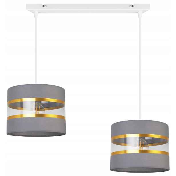 Závěsná Stropní Lampa Lustr Glamour Šedá Stínidlo Zlaté Akcenty