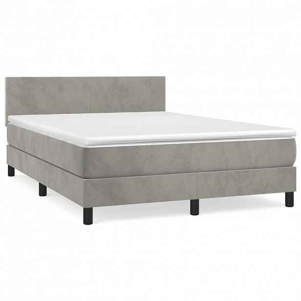 vidaXL Box spring postel s matrací světle šedá 140x200 cm samet