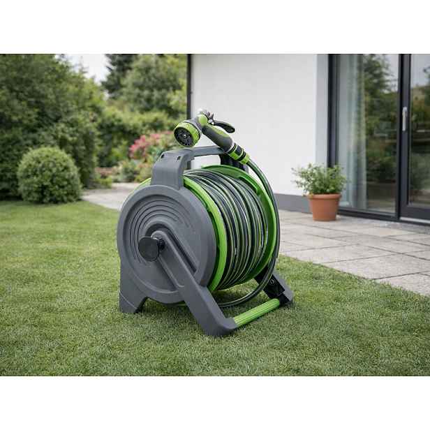 Divodv 27881 Zahradní hadice s navijákem 1/2", 40 m, 4vrstvá, šedá