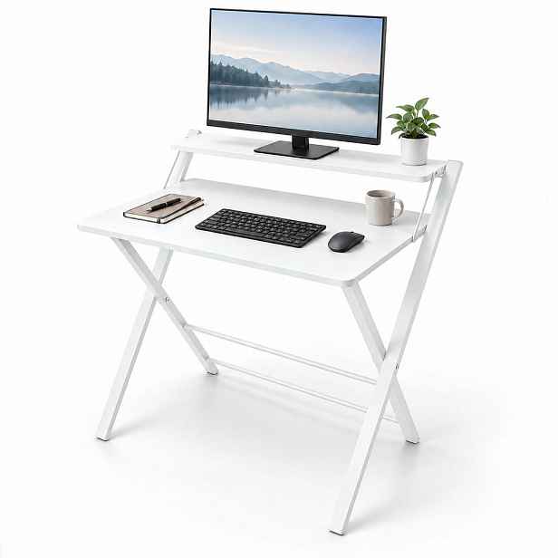 Relaxdays PSACÍ STŮL Bílý skládací s podstavcem na monitor 70x56 cm