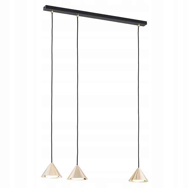 Závěsná lampa trojitá černá zlatá 3 kužely lišta 70 cm nad stůl Emibig