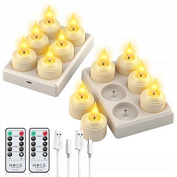 12 Ks Svíček, Sada Svíček Led, Efekt Plamene Usb