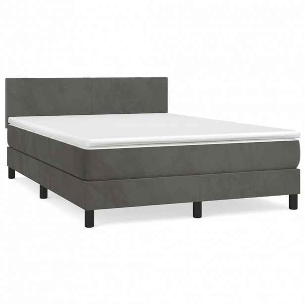 vidaXL Box spring postel s matrací tmavě šedá 140x200 cm samet