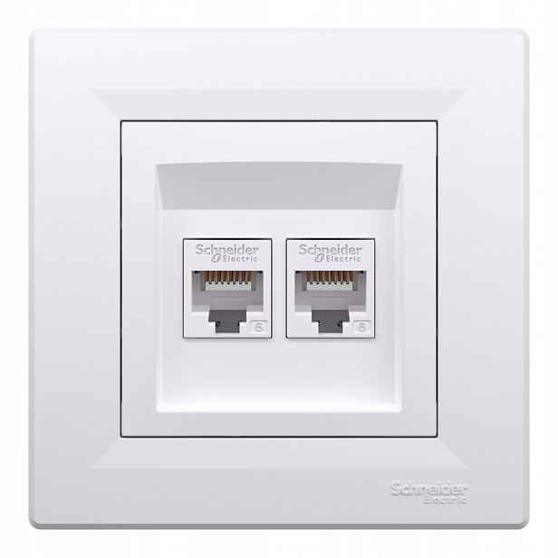 Počítačová zásuvka 2x RJ45 kat.6 Utp s rámečkem Bílá Schneider Asfora