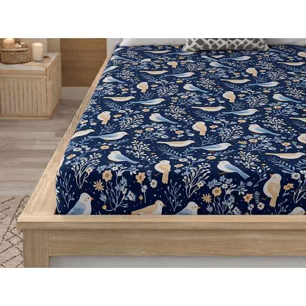 Prostěradlo z mikrovlákna DENIM BIRDS modré 90x200 cm