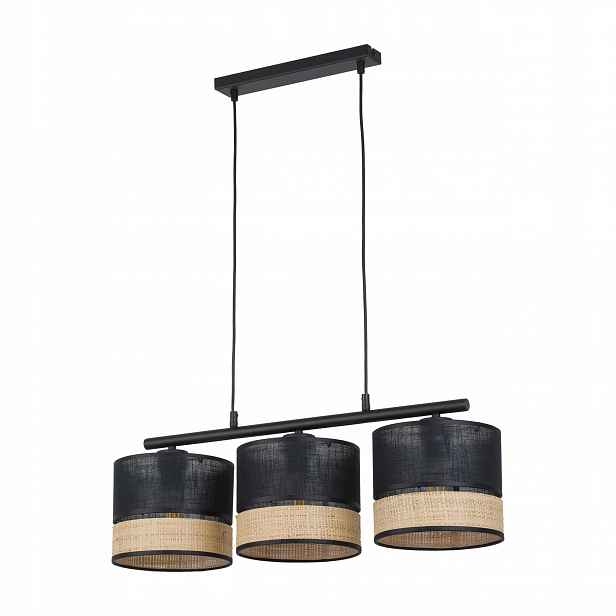 Závěsná lampa Paglia Černá Boho Abažur 3xE27 Stropní Moderní Obývací pokoj Dům