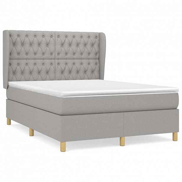 vidaXL Box spring postel s matrací světle šedá 140 x 190 cm textil