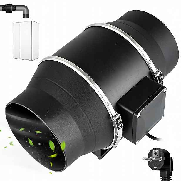 Kanálový Odtahový Ventilátor 95 MM 2380 R/min 220 M³/h Tichý 40 W 180 Pa Černý
