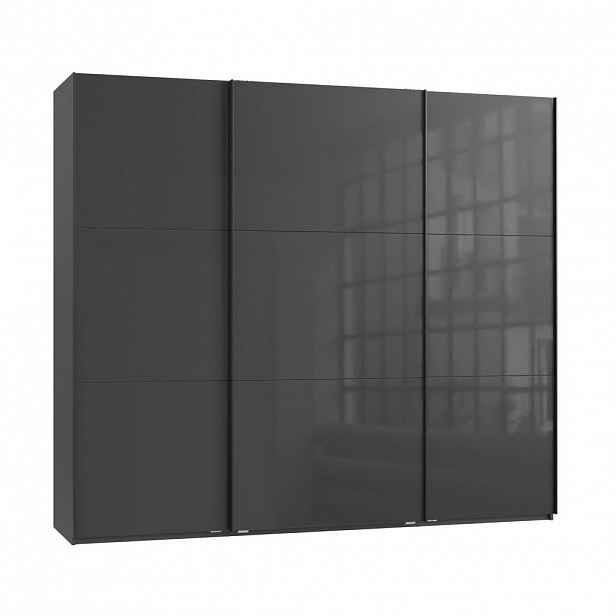luma-home SKŘÍŇ S POSUVNÝMI DVEŘMI, 3dveřová, 250 × 216 × 65 cm (Š×V×H), v antracitové barvě se skleněnými čely, včetně kompletního vybavení / 22032