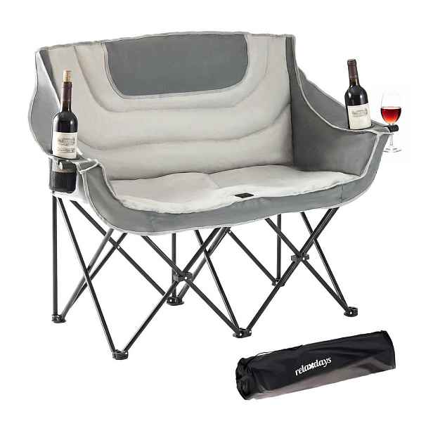 Relaxdays LAVICE Šedá kempingová skládací pro 2 osoby držák na nápoje