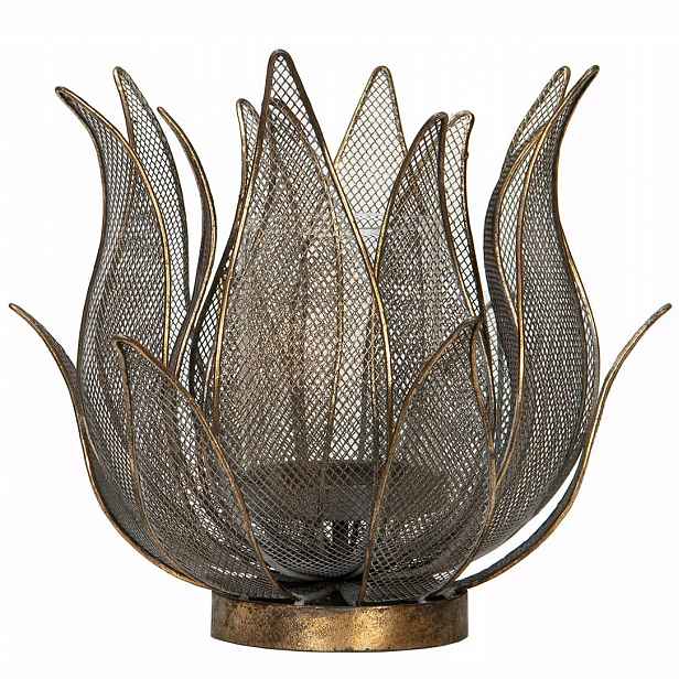 Lampion Zlatý Kovový Květiny se skandinávským stínidlem 24 cm, prolamovaný
