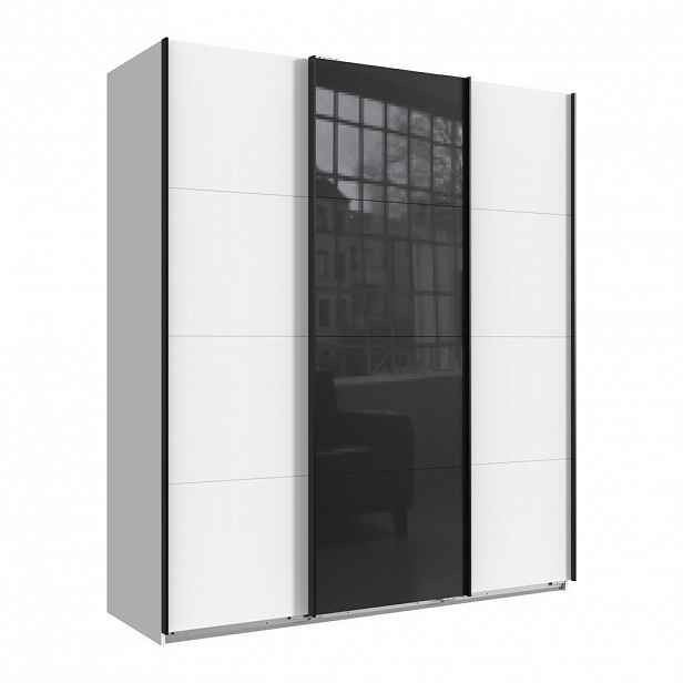 luma-home SKŘÍŇ S POSUVNÝMI DVEŘMI, 3dveřová, šířka 180 cm / výška 208 cm / hloubka 64 cm, bílá, s jedněmi skleněnými dveřmi v černé barvě / 22515