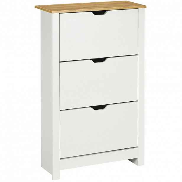 OKWISH BOTNÍK 72/26/112 cm bílý z dřevotřísky se 3 výklopnými zásuvkami pro 18 párů bot