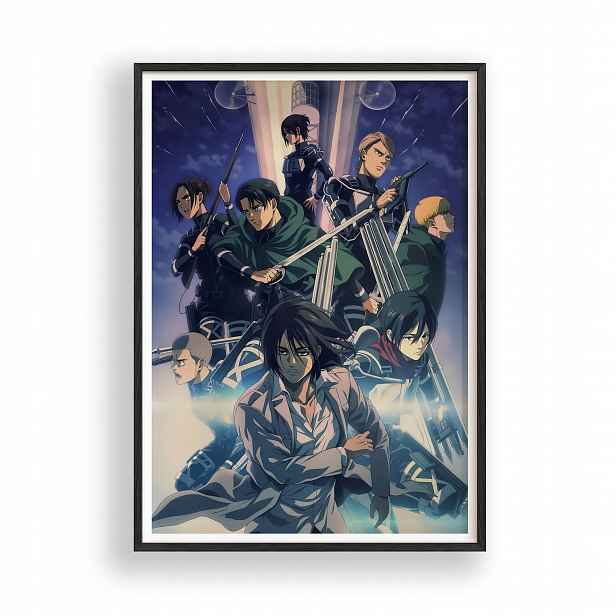 Obraz Útok titánů Attack on Titan Plakát Rámeček Dřevěný Černý 30x42 cm