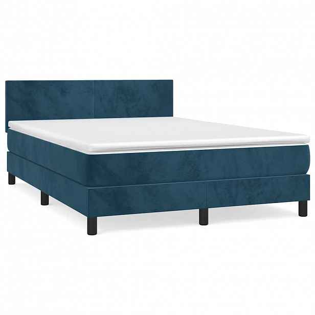 vidaXL Box spring postel s matrací tmavě modrá 140x200 cm samet